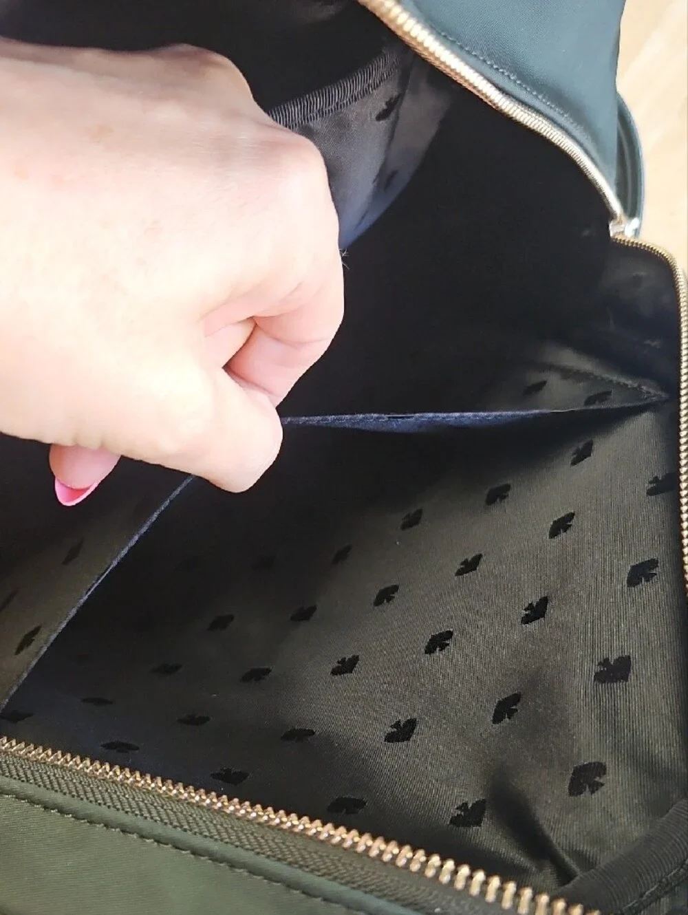 kate spade Dark Green nylon backpack with gold hardware